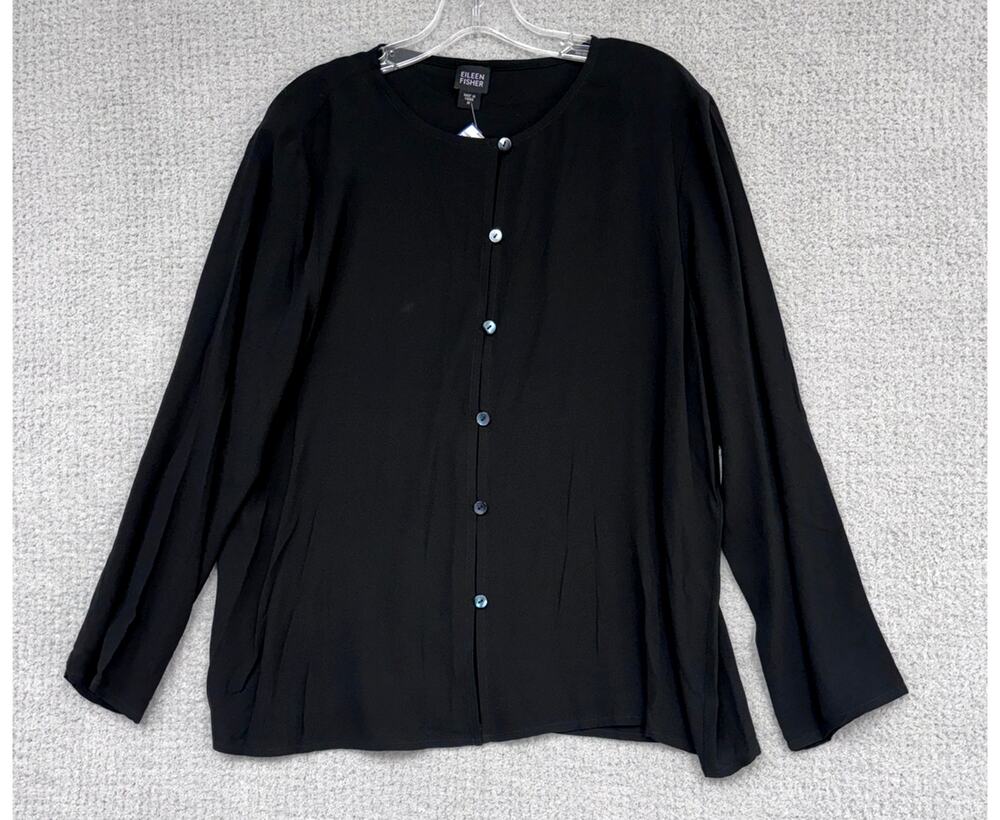 Eileen Fisher Women's Black Silk Long Sleeve Shirt Size M #81385